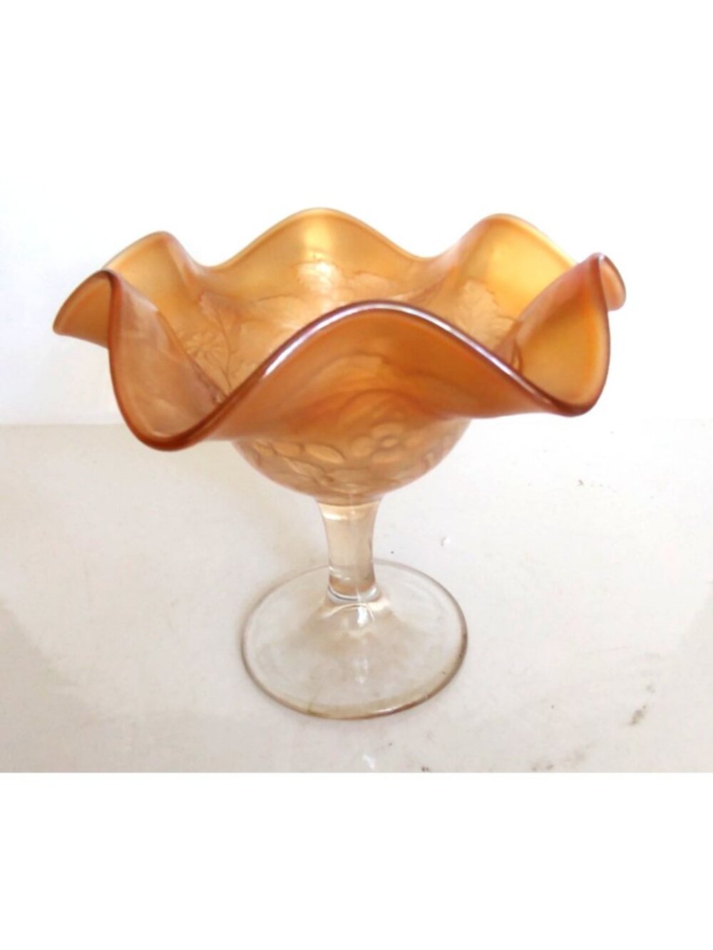 Fenton Marigold Carnival Glass Blackberry Bramble Footed Compote/Bowl